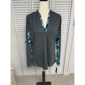 Huntworth black/phathom lagoon gray green hooded long sleeve athletic shirt larg